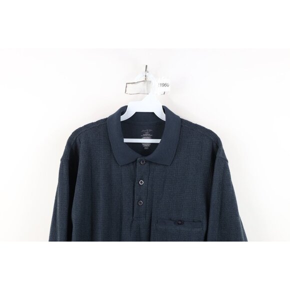 Vintage 90s Y2K Streetwear Mens Medium Ribbed Fleece Collared Sweatshirt Blue - Picture 2 of 10